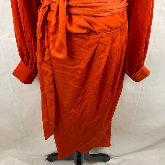 City Chic Opulent Dress XS 14 Orange Amber Crossover Neck Long Sleeve Faux Wrap - Picture 5 of 14